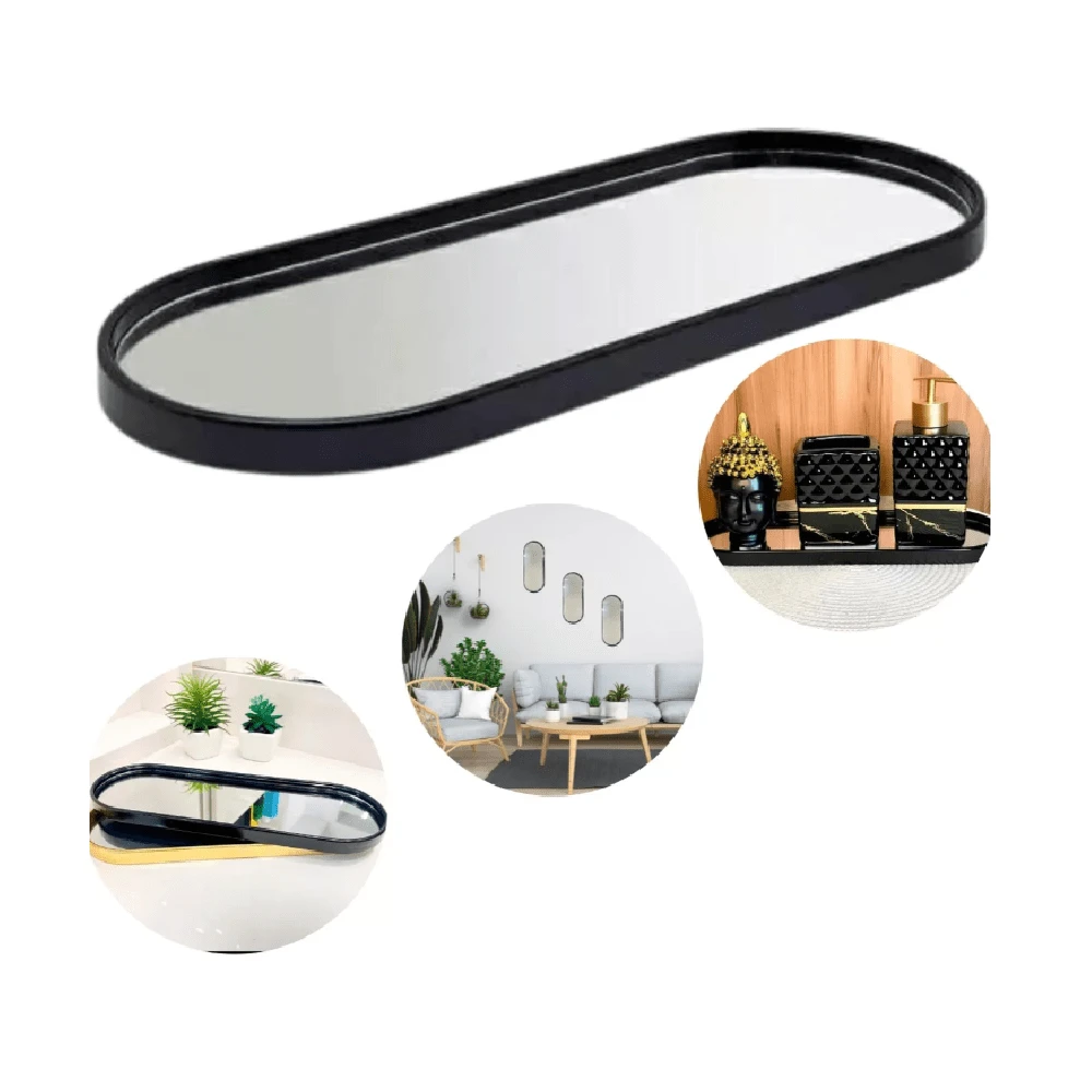 DECORATIVE OVAL MIRROR TRAY 30x10cm - 黑色 - 查看 1