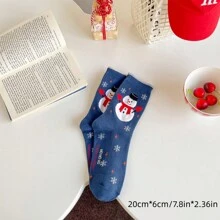 1 Pair New Christmas Socks, Snowman & Santa Claus Creative Cartoon Mid-Calf Socks, Autumn/Winter European & American New Year Christmas Socks - Multicolor - View 8