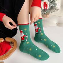 1 Pair New Christmas Socks, Snowman & Santa Claus Creative Cartoon Mid-Calf Socks, Autumn/Winter European & American New Year Christmas Socks - Multicolor - View 3