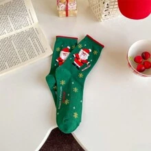 1 Pair New Christmas Socks, Snowman & Santa Claus Creative Cartoon Mid-Calf Socks, Autumn/Winter European & American New Year Christmas Socks - Multicolor - View 10