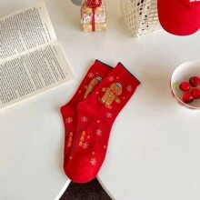 1 Pair New Christmas Socks, Snowman & Santa Claus Creative Cartoon Mid-Calf Socks, Autumn/Winter European & American New Year Christmas Socks - Multicolor - View 7