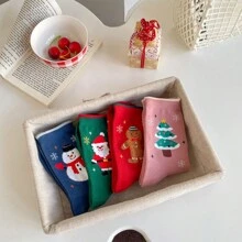 1 Pair New Christmas Socks, Snowman & Santa Claus Creative Cartoon Mid-Calf Socks, Autumn/Winter European & American New Year Christmas Socks - Multicolor - View 5