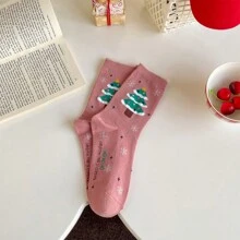 1 Pair New Christmas Socks, Snowman & Santa Claus Creative Cartoon Mid-Calf Socks, Autumn/Winter European & American New Year Christmas Socks - Multicolor - View 9