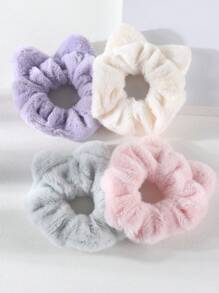 Juego de 4/7 Piezas de Scrunchies con orejas de gato en colores aleatorios para niñas, suaves y esponjosos para coletero, sostenedor de coleta, cuerda elástica para el cabello, accesorios para el cabello de uso diario