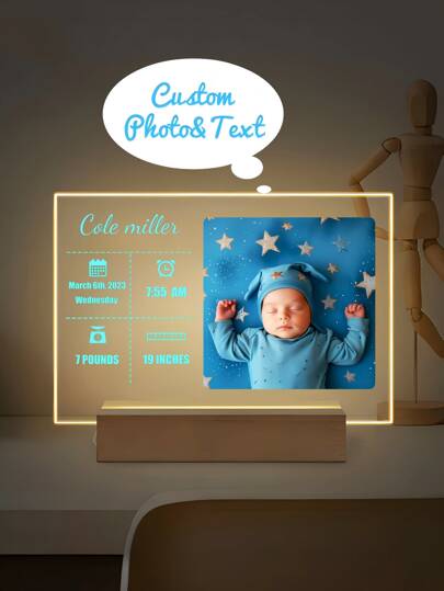 One Customizable Baby Photo Collage LED Night Light, Personalized Acrylic Night Light, Can Add Photos And Text, Custom Engraved Newborn Photo Frame, Custom Newborn Status Photo Frame, Personalized Newborn Photo Frame, Newborn Gift, Nursery Decoration, Mother's Day Gift, Father's Day Gift, Gift For Mom/Dad, Valentine's Day Gift, Mother's Day Gift, Birthday Gift, Children's Day Gift, Father's Day Gift, Graduation Gift, Wedding Gift, Housewarming Gift, School, Home, Office, Multi-Functional, Highly Decorative, Reusable, Exquisite And Stylish, High Quality, Rich Colors, Modern, Customizable, Personalized, Unique, The Ideal Gift For Him/Her, The Ideal Gift For Her, Boyfriend, Dad, Girlfriend, Mom, Family, Friends, Tea Room, Home, Garden, Office, Anniversary Gift, Valentine's Day Gift, Mother's Day Gift, Birthday Gift, Father's Day Gift, Graduation Day, Wedding, Housewarming Celebration, Slow Life.