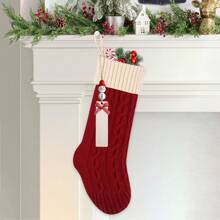 1 pieza, Calcetín navideño de 18 pulgadas tejido a ganchillo con diseño de bloques de color y etiqueta personalizada para árbol de Navidad, chimenea, decoración del hogar, fiesta, adorno navideño, Navidad - Multicolor - Ver 10