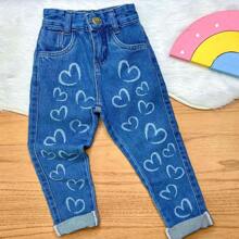 Calça Jeans Infantil Menina Mom Desenho Coração