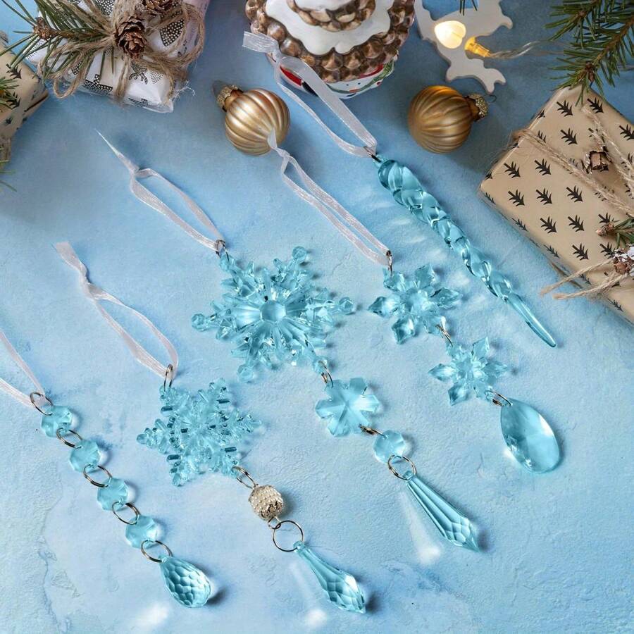 18pcs, Sparkling Crystal Christmas Ornaments Set Dazzling Light Blue