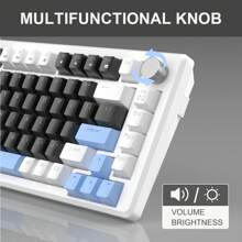 MageGere -STAR75 Mechanical Gaming Keyboard, Knob Control, 75% Compact Blue Backlit Wired Gaming Keyboard, Black Switches, EVA Silent Portable Design, Compatible With Tablets And Windows System - Black - View 5