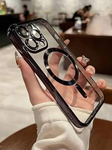 1 Peça Capa de Celular Chapeamento Com Proteção na Câmera, Estojo Transparente TPU Ultrafino Induzido Magneticamente, Compatível Com iPhone16e/16/16Pro/16Plus/16ProMax/15ProMax/15/14/13/12/11