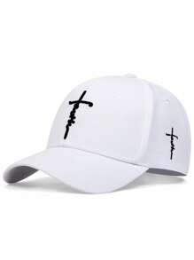 Men Personality Letter Cross Embroidered Baseball Hat Outdoor Adjustable Sunscreen Leisure Hat Spring Autumn Travel Tourism Beach Vacation - 白色 - 查看 1