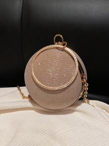 Túi cầm tay tròn đính sequin quyến rũ, thanh lịch, thời trang dành cho nữ có quai xách đính đá Rhinestone, hoàn hảo cho các cô gái dự tiệc, dạ hội, váy trang trọng, đám cưới - Hoa hồng vàng - Xem 5