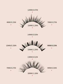 3 Pairs Magnetic False Eyelashes Kit With Mirror & Applicator Reusable Glue-Free Eyelashes Natural Manga Eyelashes Cat Eye Fluffy Faux Mink Eye Lashes With Tweezers Makeup Tool For Beauty, Travel, Daily Work,Halloween,Cosplay - 黑色 - 查看 3