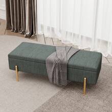 Upholstered Storage Bench Rectangular Ottoman Entryway Bench Storage Chest With Padded Seat Bed End Stool For Hallway Living Room Bedroom, Green Chenille Fabric - Green - View 3