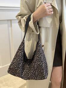 Hobo .豹纹购物袋 书包，返校，大容量，便携，可折叠，经典休闲，适合少女、女大学生，非常适合返校、开学第一天、初中、高中、购物、假期 2025 新款个性化大容量豹纹手提包，适合女士，街头风格，酷炫，冬季，新款 Hobo 包 - 鏽棕色 - 查看 5