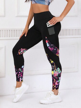 Damtights med kontrastfärg och fickdesign för casual fitness