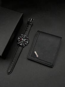 Gift Set, Wedding/Birthday Gifts For Couple, Father, Teachers, Company Year-End Party, Employees - Includes Quartz Watch, Wallet & Gift Box - Black - View 2
