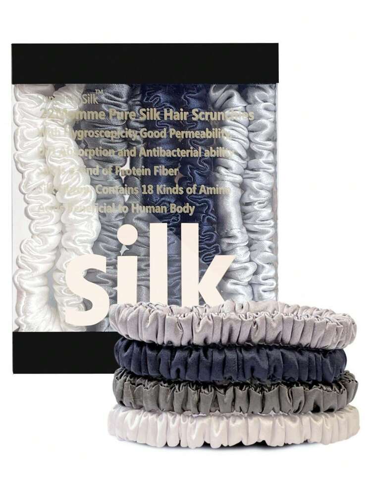 SUNCDELV SLIK 4pcs 100% 2CM Silk Scrunchies For Hair, 22 Momme Hair Ties For Anti-Crease & Breakage, Natural Women Hair Accessories, Fashion Casual, Gym, Scrunchy Hair Ties Ponytail Head Accessories Elastic Band Holiday Accessories - Grey - View 1