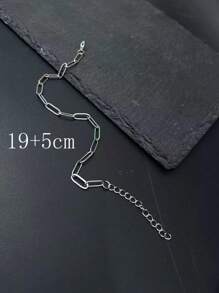 1pc Stainless Steel Geometric Handmade Chain Link Bracelet, Minimalist Style, Suitable For Sports And Daily Wear, Graduation/Friend Gift - Silver - View 4