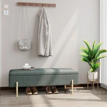Upholstered Storage Bench Rectangular Ottoman Entryway Bench Storage Chest With Padded Seat Bed End Stool For Hallway Living Room Bedroom, Green Chenille Fabric - Green - View 4