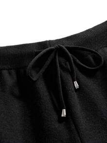 GIGOGOU 2 Stücke Damen Pullover-Set mit Polokragen für Herbst und Winter, bestehend aus Strickpullover und Strickhose, Outfit für den Herbst - Schwarz - Übersicht 10