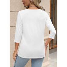 BLIWOV Womens V Neck 3/4 Sleeve T Shirts Loose Fit Soft Tee Solid Casual Basic Tunic Tops - 白色 - 查看 4