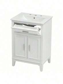 24" Bathroom Vanity With Sink, Bathroom Vanity Cabinet With One Flip Drawer And Doors, Solid Wood And MDF, White - 1 - Xem 9