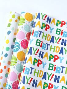 3/4/6 pièces papier cadeau style anniversaire mixte 50*70cm, lettres colorées joyeux anniversaire, ballons, points. Fournitures d'emballage cadeau, convient pour la décoration de fête d'anniversaire, mariage, table, Saint-Valentin