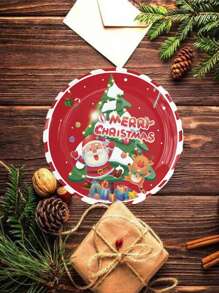 10 piezas Platos de papel navideños desechables con diseño festivo de Navidad, platos de papel resistentes, platos con Papá Noel, platos para fiestas navideñas, envueltos individualmente, aptos para microondas de 9 pulgadas/7 pulgadas, bandejas de platos, decoración navideña, obsequios para fiestas, suministros para fiestas, decoración de invierno y Navidad - Multicolor - Ver 8