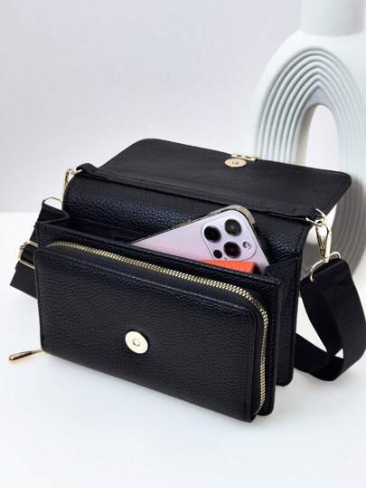 Ny multifunktionell axelväska med stor kapacitet och dubbel dragkedja, moderiktig minimalistisk men ändå snygg, mjuk avslappnad present till högtider och dejter, telefonfodral, telefonplånbok, telefonväska, damplånbok