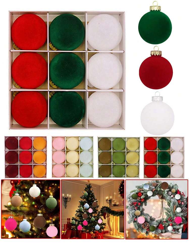 Set di 12 palline di Natale in velluto, 6 cm, in plastica infrangibile, floccate, decorazioni da appendere all'albero di Natale, per matrimoni, vacanze, feste (marrone