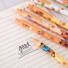 6/12 水豚主题凝胶笔，0.5毫米替换芯，软握，黑色墨水 - 可爱动物图案，适合日常办公，书写流畅，办公配件，优雅的学校用品和文具笔，水豚圆珠笔套装，中号笔尖，塑料，可爱水豚图案书写笔，适用于办公室和学校用品。返校季 - 套裝 - 查看 4