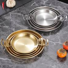 1 Stück Gold/Silber, Edelstahl Grillplatte, Speiseteller, Grillplatte, Speiseteller, Bankettteller, Dessertteller, Kuchenteller, Obstplatte, Snackteller, Küchenzubehör, Weihnachts-/Halloween-Potluck-Zubehör, Potluck-Zubehör, Pizzateller, Westlicher Teller, Frühstückstablett, Kaffee- und Teetablett, Partyzubehör, Valentinstag, Neujahrsgeschenke