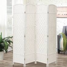 LIVINGANDHOME Living And Home Folding Weave Fiber Room Divider Privacy Screen For Home - White - View 6