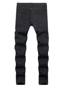 Jeans negros lavados de corte skinny y elástico de unicolor para hombre