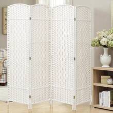 LIVINGANDHOME Living And Home Folding Weave Fiber Room Divider Privacy Screen For Home - White - View 1