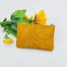 1 pieza Cartera pequeña de mujer con cremallera, estampado floral aleatorio, bolso de mano con tarjetero, billetera mini con correa y monedero para teléfono celular - Verde - Ver 19