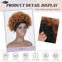 KRSI Kinky Curly Headband Wig For Women Short Hair Afro Headband Wig Curly Natural Afro Wig With Headband Attached Curly Glueless Wigs Synthetic Afro Curly Headband Wigs - 棕色 - 查看 5
