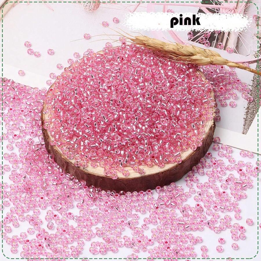 1000 件 3 毫米玻璃种子珠用于制作手链，粉色珠用于制作珠宝，小工艺珠用于 DIY 项链、耳环、钥匙链和手工艺品 - 粉色 - 查看 1