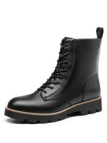 Women's Combat Ankle Boots: Lace-Up Design With Lug Sole Fashion Booties Valentines - 黑色 - 查看 2