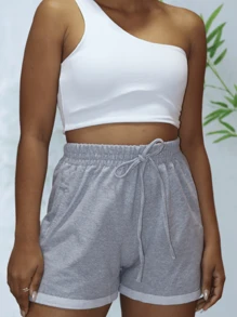 Women's Shorts Plain Sweatpants Side Pocket Elastic Waist - 灰色 - 查看 2