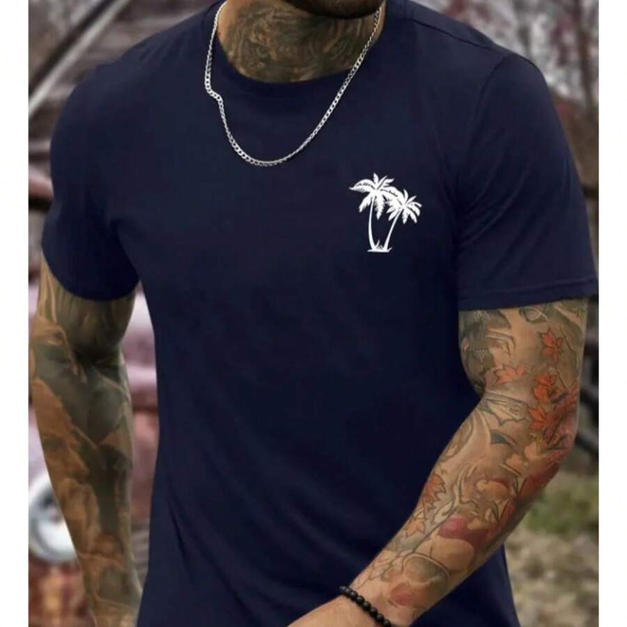 Men's T-Shirt Coconut Tree New Release 100% Cotton Shirt 30.1 Combed - 藏蓝色 - 查看 1