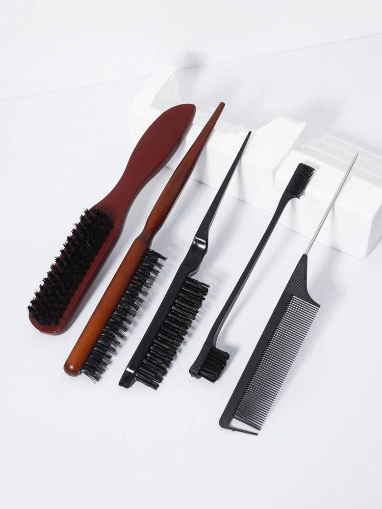 مجموعة 5قطع من أمشاط تصفيف الشعر مع فرشاة اللحية، مجموعة فرشاة شعر للتسريح للخلف، فرشاة تحكم الحافة، أمشاط شك للنساء والرجال لتصفيف الشعر واللحية