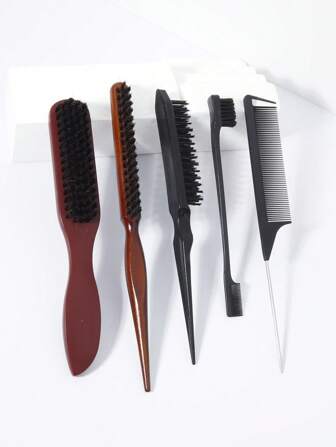 5 Pieces Hair Styling Comb With Beard Brush Set, Slick Back Hair Brush Set Edge Control Brush Teasing Comb And Men's Hair Styling And Beard, Hair Brush, Comb, Hair Tools, Hair Products And Accessories For Barber Salon Beauty Back To School, Travel Holiday Essentials, Brushes, Edge Brush Hair Comb Hair, Detangling Brush, Comb, Slick Back Brush, Hairbrush, Hair Brush, Barber, Hairdressing Equipment, Hairdressing, Hair Brush, Brush Hair Brush Set, Comb Hair, Comb For Curls, Detangling Brush, Hair Brush For Women, Barbershop, Hairdressing Equipment