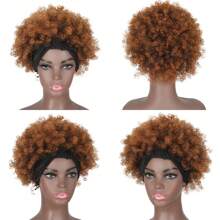 KRSI Kinky Curly Headband Wig For Women Short Hair Afro Headband Wig Curly Natural Afro Wig With Headband Attached Curly Glueless Wigs Synthetic Afro Curly Headband Wigs - 棕色 - 查看 3