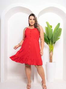 Women's Plus Size Short Viscose Dresses Sizes G1, G2 And G3 - Đỏ - Xem 1