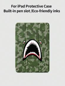 1 件迷彩鲨鱼设计平板电脑保护壳，兼容 iPad 10.2 英寸、iPad Pro 11 2021/2020/10th Gen、iPad Mini 4/5/6、三星 Galaxy Tab A8 10.5 英寸 2022、Matepad 10.4/Tab，带笔架和自动睡眠/唤醒支持 - 彩色 - 查看 5