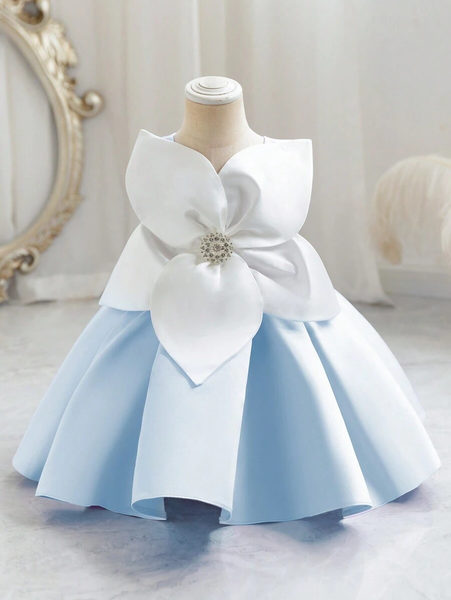 Young Girl Floral Contrast Color Party Dress, Elegant Princess Dress Suitable For Girls Birthday, Wedding, Banquet, Festival Celebration Dress - Baby Blue - View 1