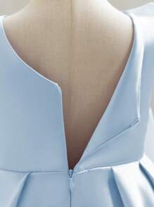 Young Girl Floral Contrast Color Party Dress, Elegant Princess Dress Suitable For Girls Birthday, Wedding, Banquet, Festival Celebration Dress - Baby Blue - View 6