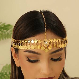 Bohemian Retro Coin Headdress, Fashionable Multifunctional Headchain, Leisure And Outdoor Charming Accessories For Ladies, Very Suitable For Parties, Dances, Music Festivals, Dates, Gifts, Summer Holidays, Eid Al-Fitr Holiday Clothing Gifts Carnival Head Jewelry Hair Chain Head Pieces Jewelry Hair Jewelry Hair Vine Chain
